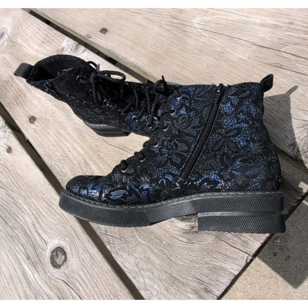 RIEKER Payton Combat Boots Womens US 5-5.5 EU 36 Blue Black Metalic Print 72010 - Picture 5 of 8